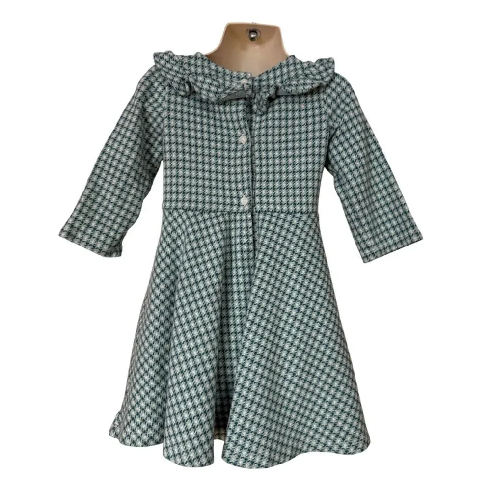 Janie & Jack Knit Green Plaid Long Sleeve Fit & Flare Dress Size 3T